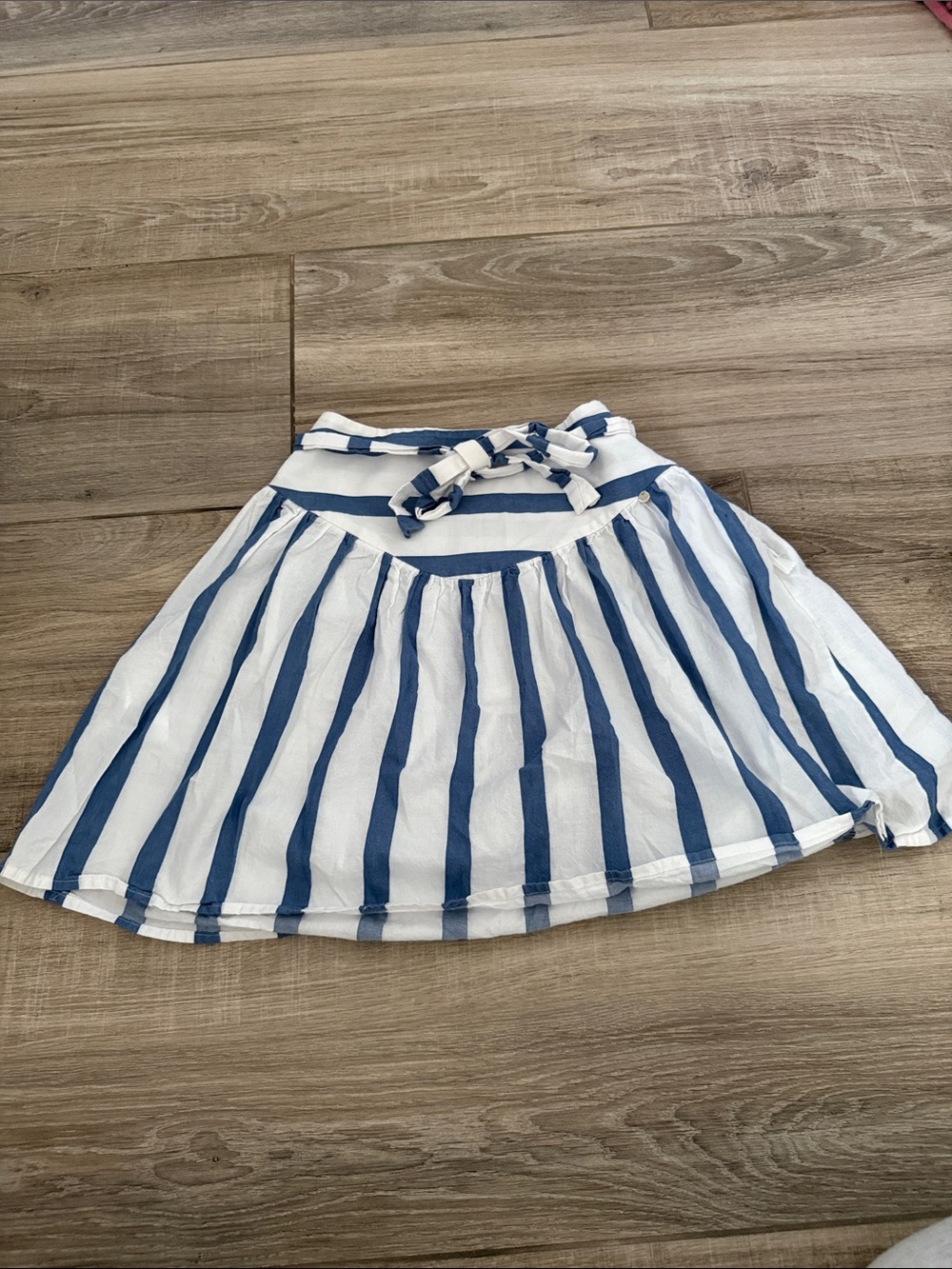 Toi et Moi White and Blue Striped A-Line Skirt